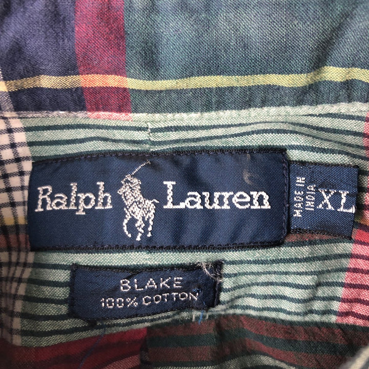 2000'S Ralph Lauren BLAKE Short-Sleeve Button-Down Check Shirt, Men's Size XL (approx.) cotton red type Vintage Second Hand