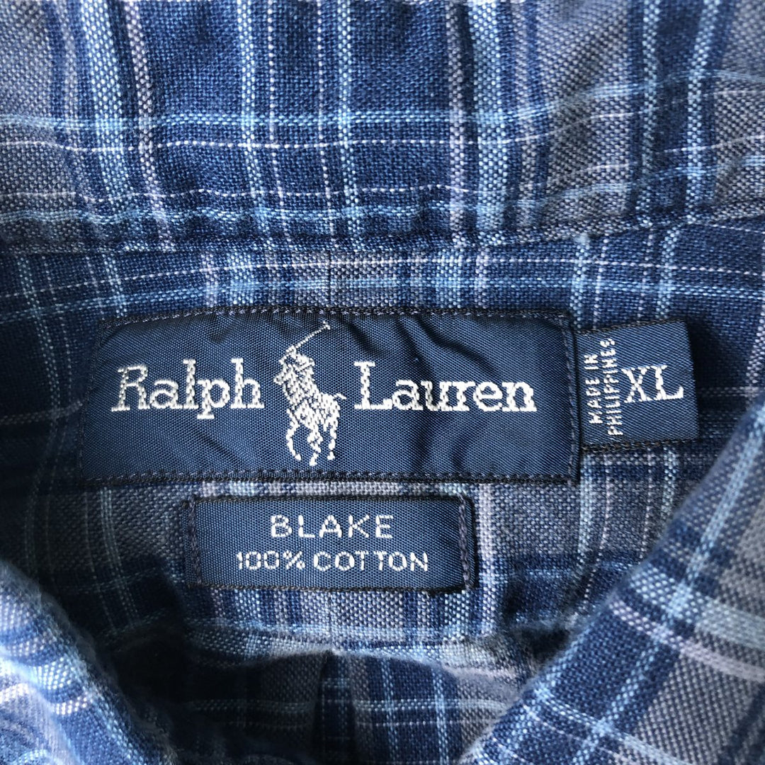 2000'S Ralph Lauren BLAKE Short-Sleeve Button-Down Check Shirt, Men's Size XL (approx.) cotton blue type Vintage Second Hand
