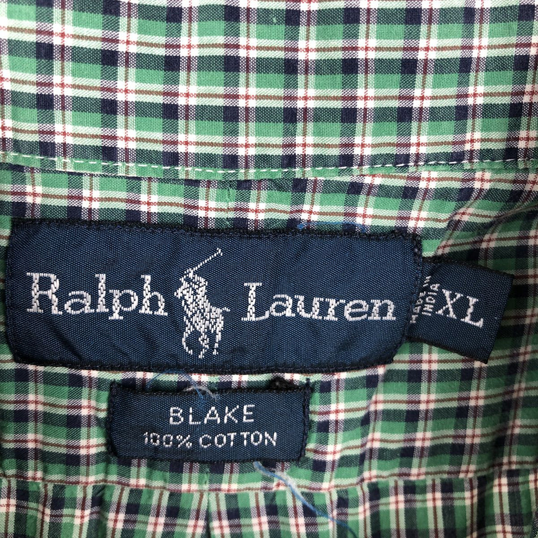 Ralph Lauren BLAKE short sleeve button down check shirt men's XL size cotton green type Vintage Second Hand
