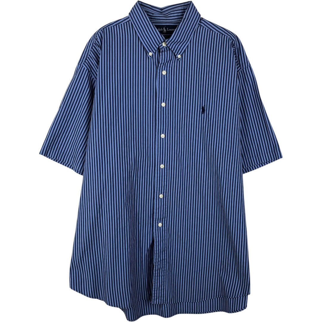 Ralph Lauren BLAKE Short-Sleeve Button-Down Striped Shirt, Men's Size XL (approx.) cotton blue type Vintage Second Hand