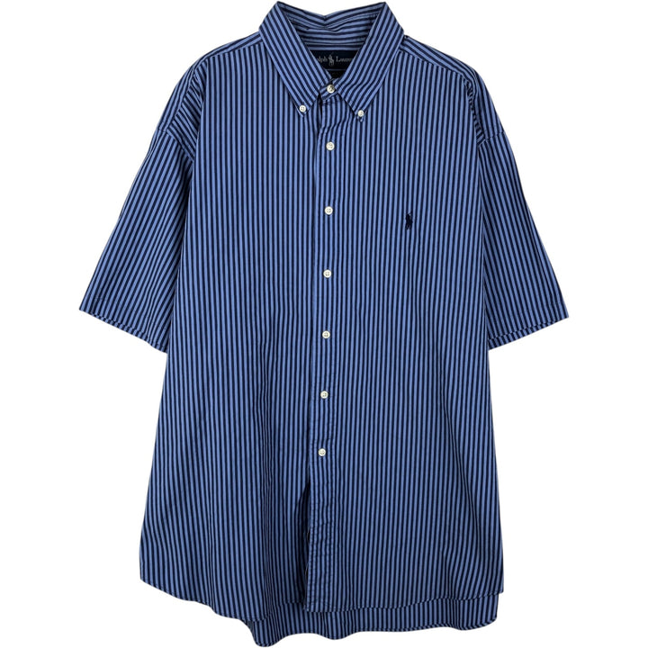 Ralph Lauren BLAKE Short-Sleeve Button-Down Striped Shirt, Men's Size XL (approx.) cotton blue type Vintage Second Hand