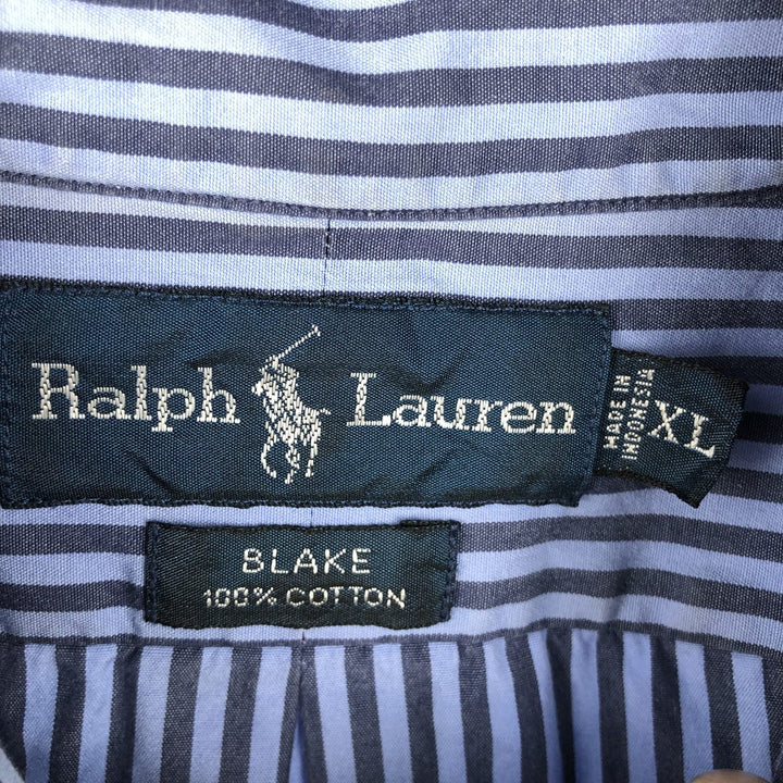 Ralph Lauren BLAKE Short-Sleeve Button-Down Striped Shirt, Men's Size XL (approx.) cotton blue type Vintage Second Hand