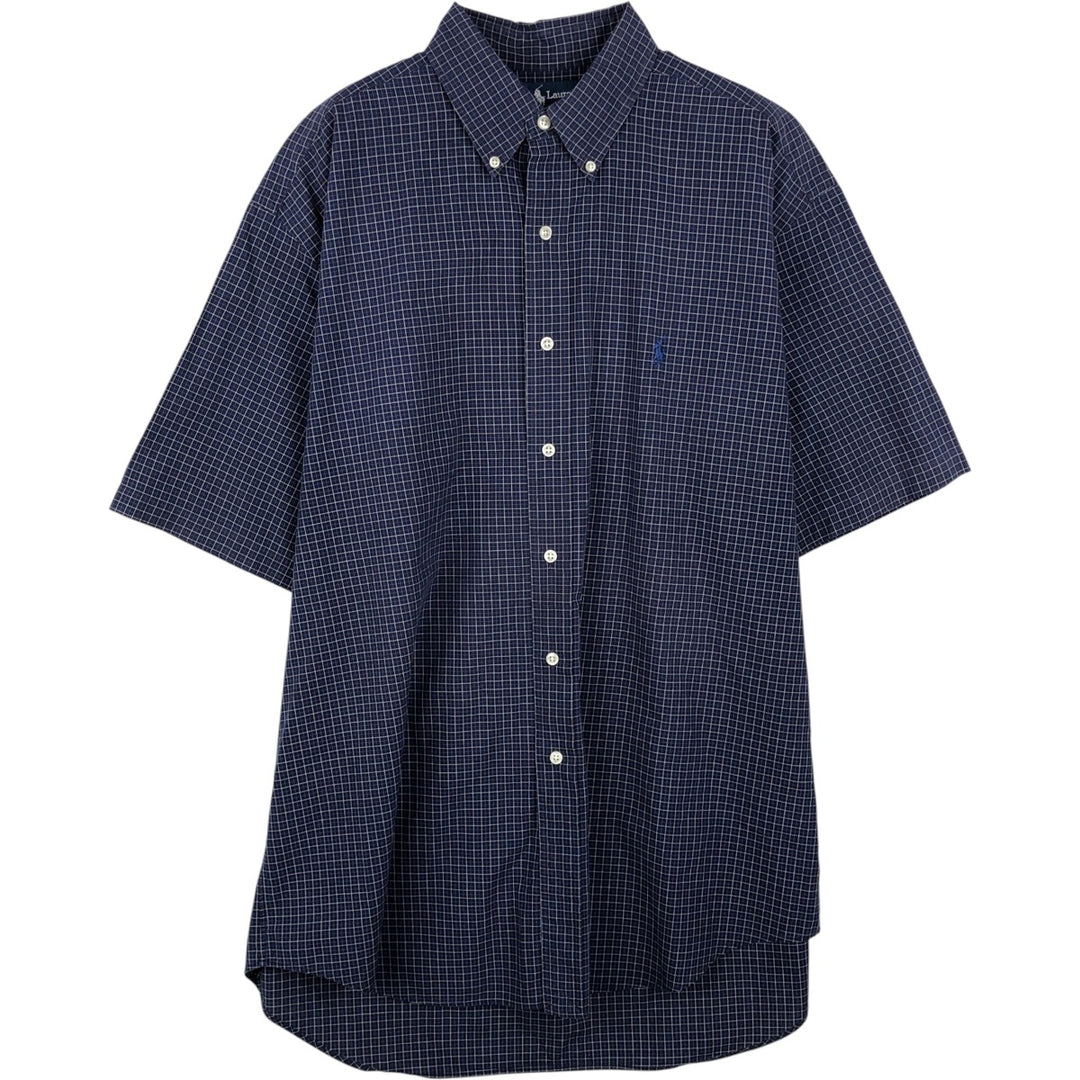 Ralph Lauren BLAKE short sleeve button down check shirt, men's size L cotton navy blue type Vintage Second Hand
