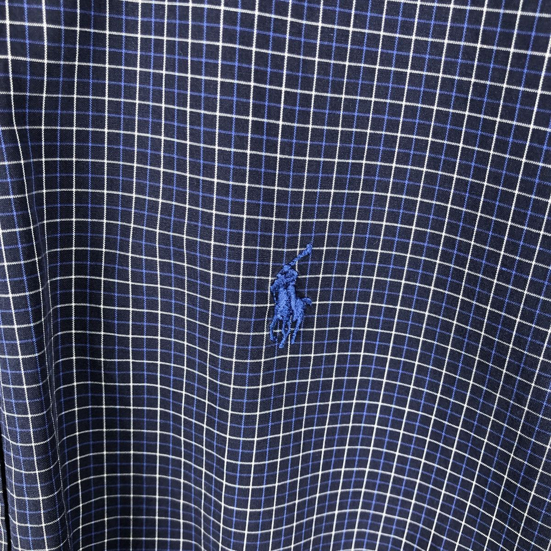 Ralph Lauren BLAKE short sleeve button down check shirt, men's size L cotton navy blue type Vintage Second Hand