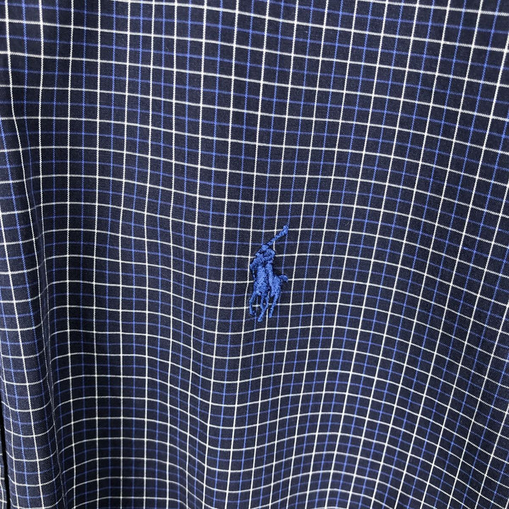 Ralph Lauren BLAKE short sleeve button down check shirt, men's size L cotton navy blue type Vintage Second Hand