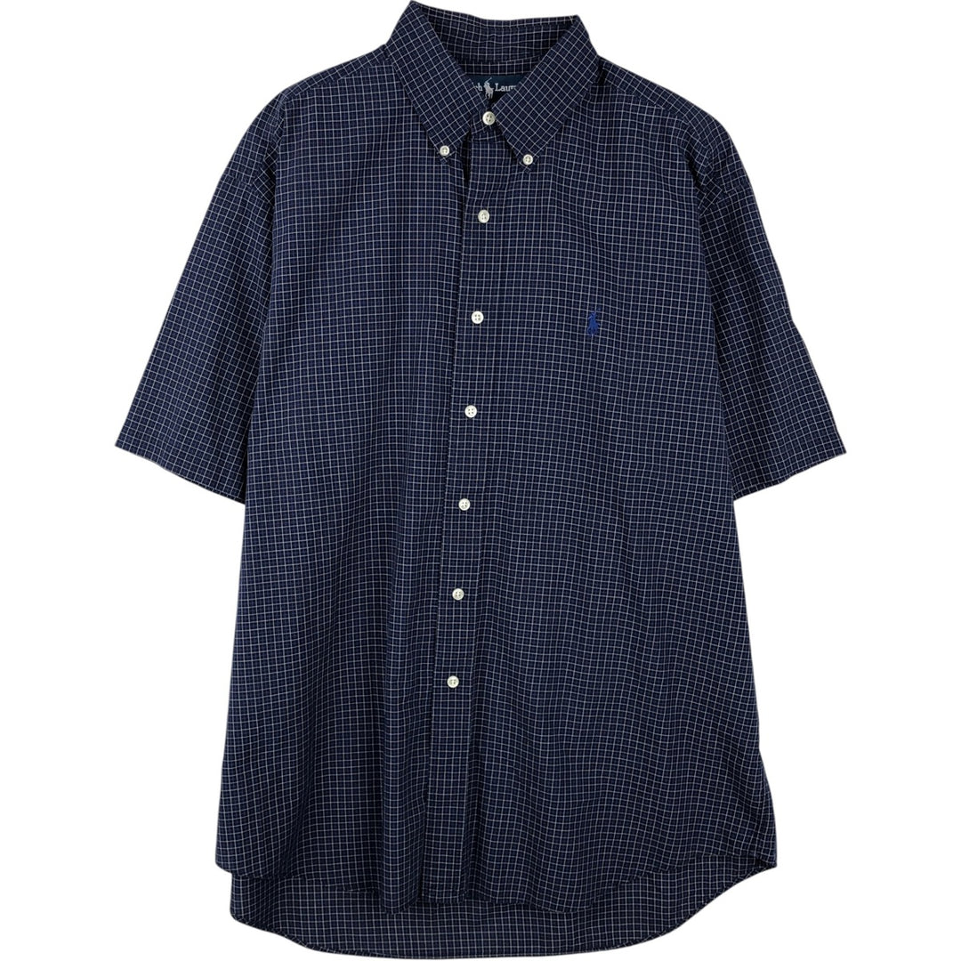 Ralph Lauren BLAKE short sleeve button down check shirt, men's size L cotton navy blue type Vintage Second Hand
