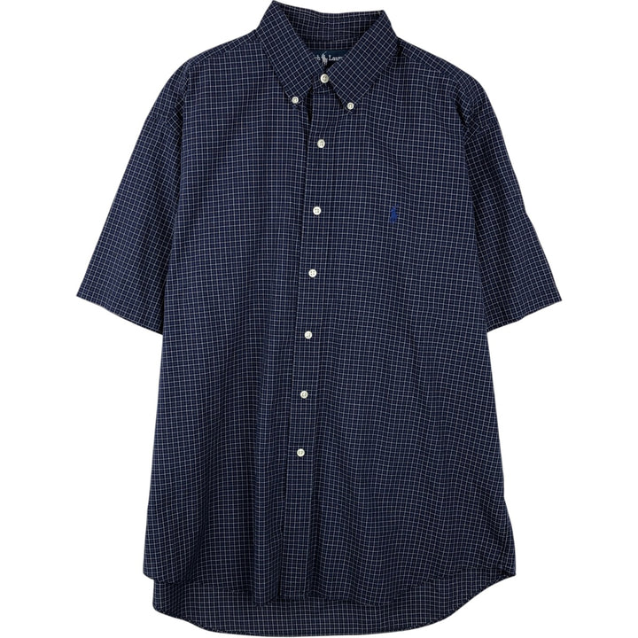 Ralph Lauren BLAKE short sleeve button down check shirt, men's size L cotton navy blue type Vintage Second Hand