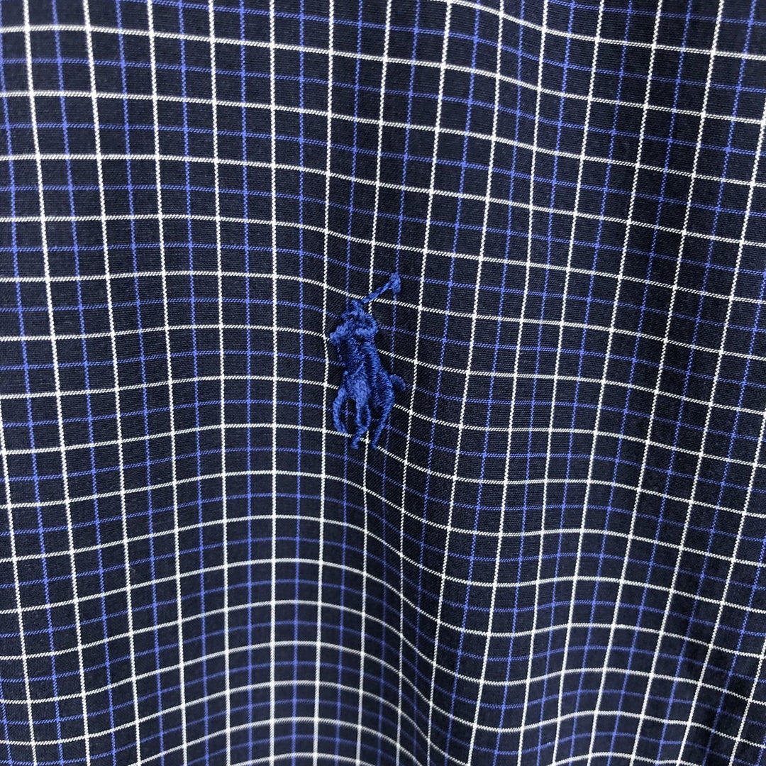 Ralph Lauren BLAKE short sleeve button down check shirt, men's size L cotton navy blue type Vintage Second Hand
