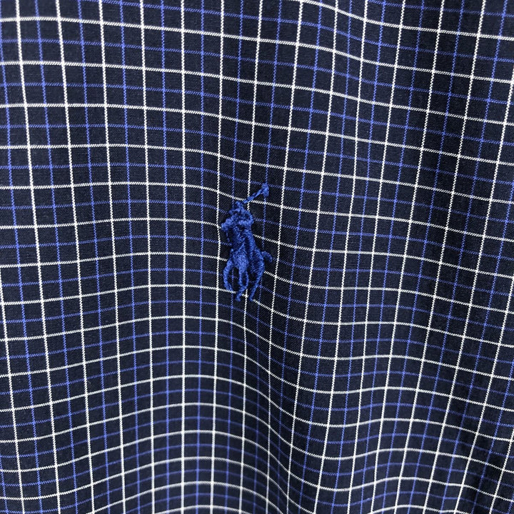 Ralph Lauren BLAKE short sleeve button down check shirt, men's size L cotton navy blue type Vintage Second Hand