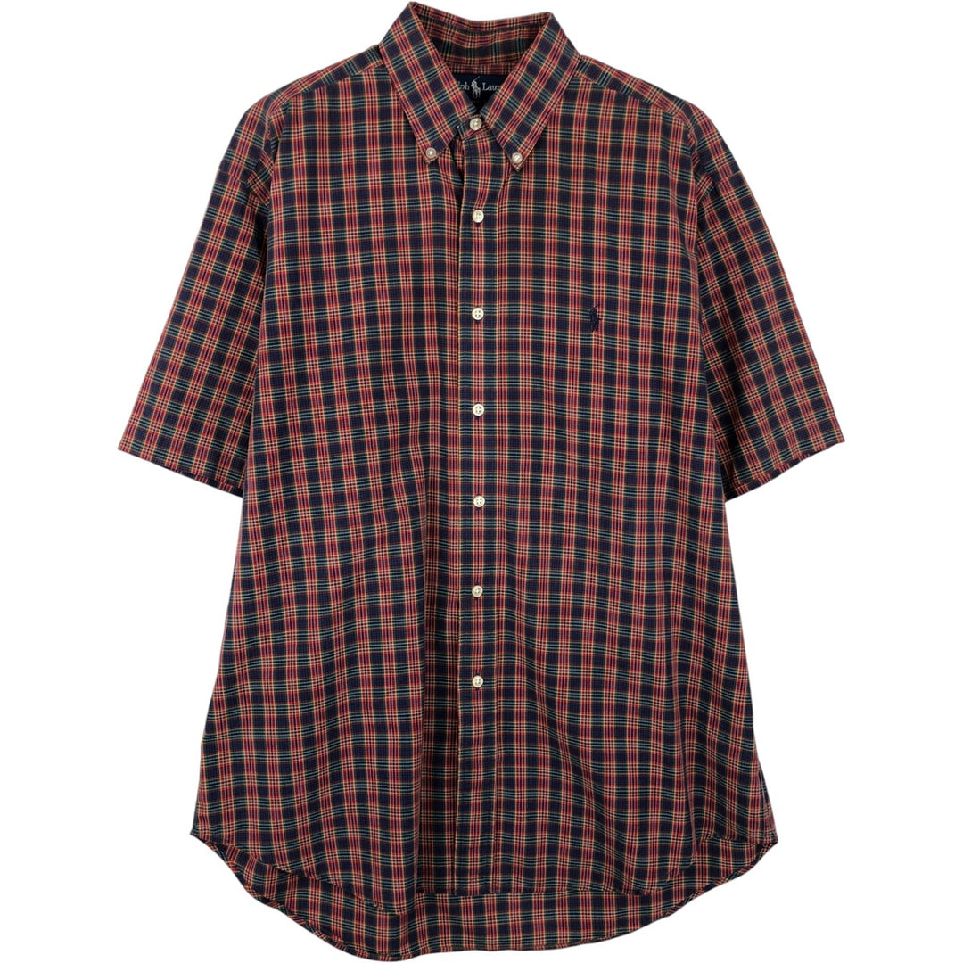 Ralph Lauren BLAKE short sleeve button down check shirt, men's size M cotton navy blue type Vintage Second Hand