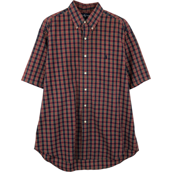 Ralph Lauren BLAKE short sleeve button down check shirt, men's size M cotton navy blue type Vintage Second Hand