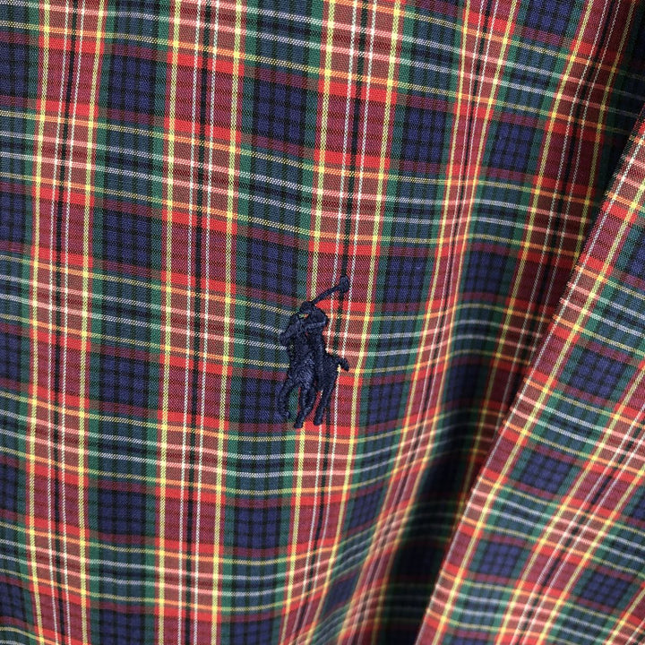 Ralph Lauren BLAKE short sleeve button down check shirt, men's size M cotton navy blue type Vintage Second Hand