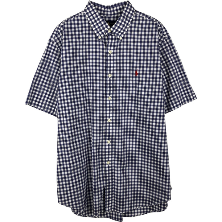 Ralph Lauren CLASSIC FIT Gingham Check Short-Sleeve Button-Down Check Shirt (Men's Size XL) cotton blue type Vintage Second Hand