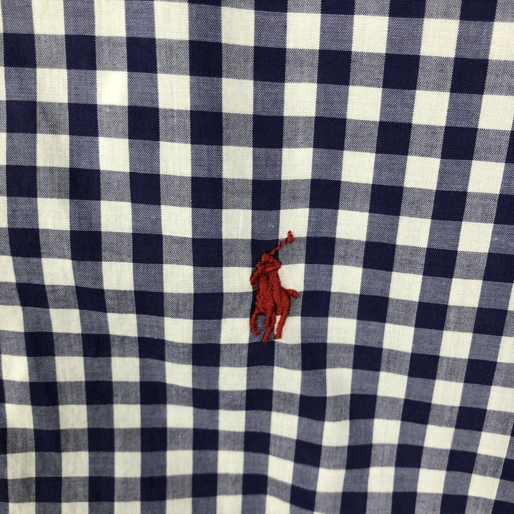 Ralph Lauren CLASSIC FIT Gingham Check Short-Sleeve Button-Down Check Shirt (Men's Size XL) cotton blue type Vintage Second Hand