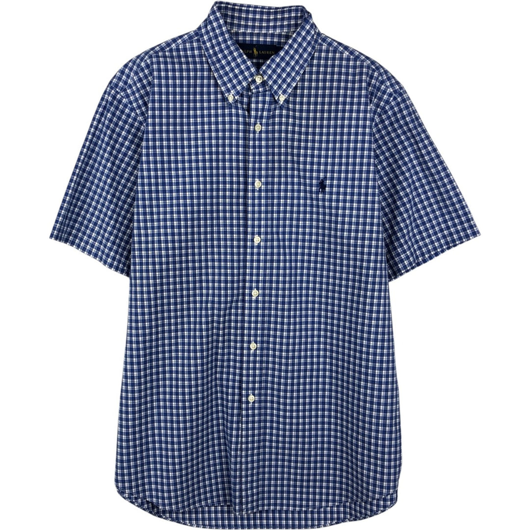 Ralph Lauren short sleeve button down check shirt, men's size L cotton blue type Vintage Second Hand