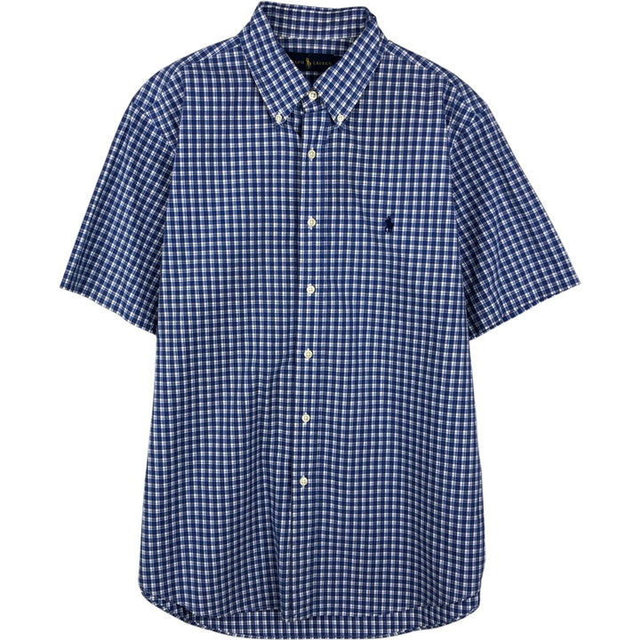 Ralph Lauren short sleeve button down check shirt, men's size L cotton blue type Vintage Second Hand