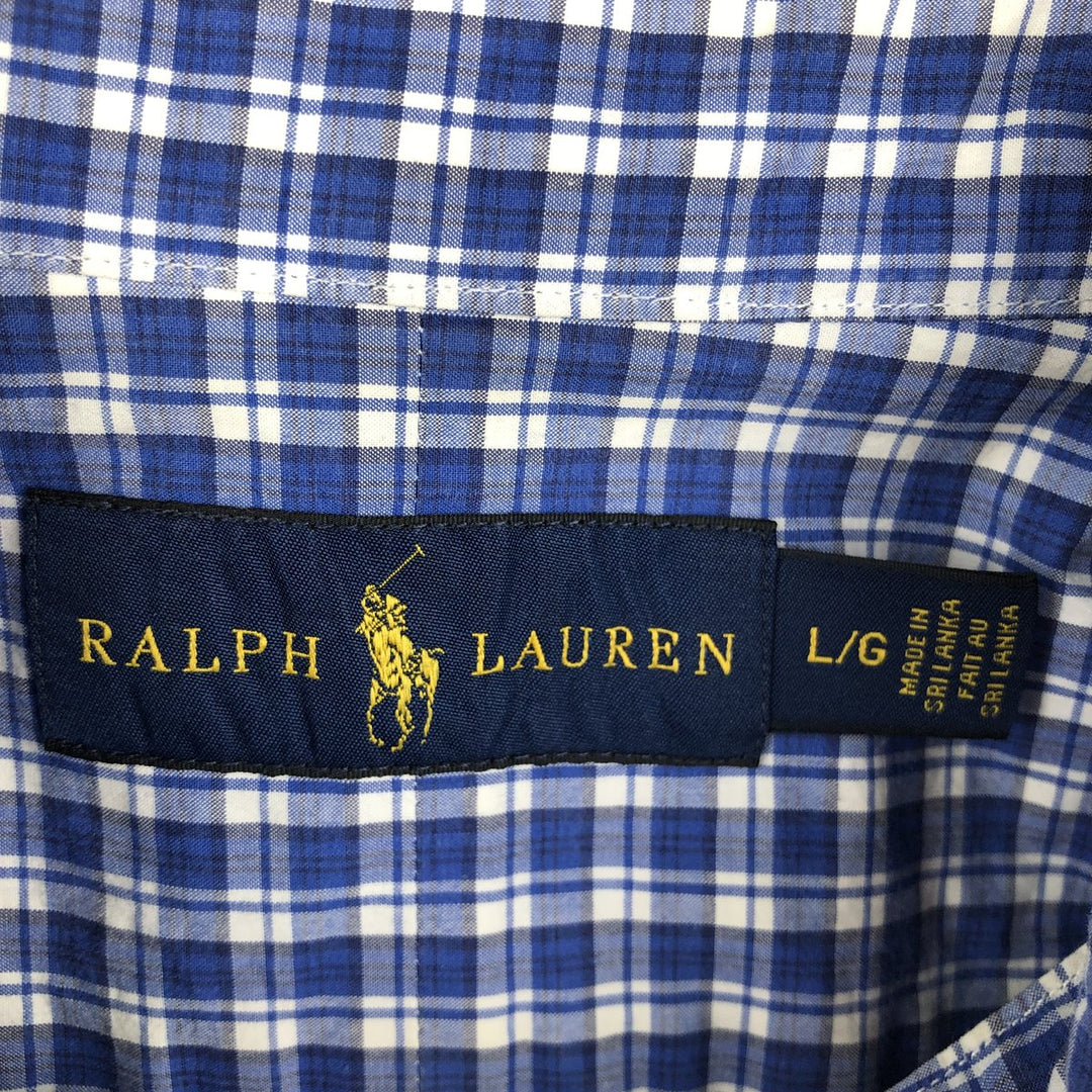 Ralph Lauren short sleeve button down check shirt, men's size L cotton blue type Vintage Second Hand