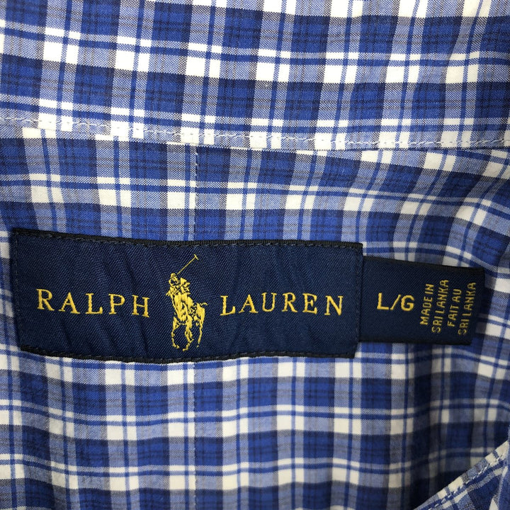 Ralph Lauren short sleeve button down check shirt, men's size L cotton blue type Vintage Second Hand