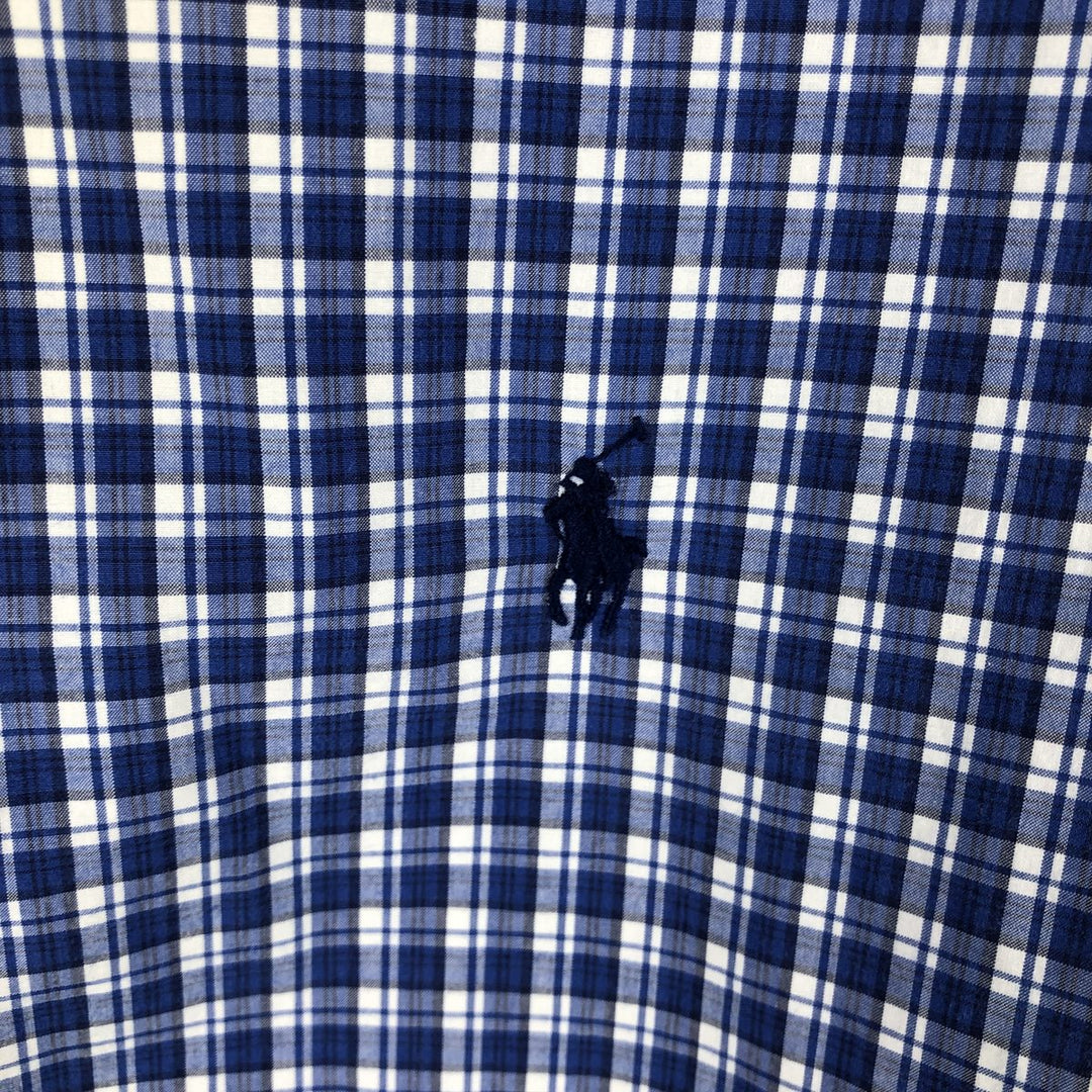 Ralph Lauren short sleeve button down check shirt, men's size L cotton blue type Vintage Second Hand