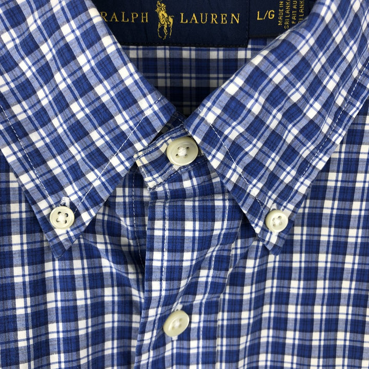Ralph Lauren short sleeve button down check shirt, men's size L cotton blue type Vintage Second Hand