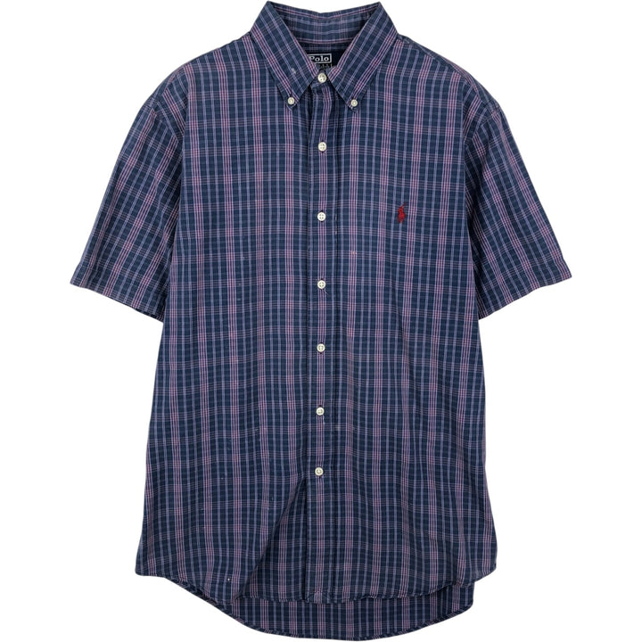 Ralph Lauren POLO by Ralph Lauren CUSTOM FIT Short-Sleeve Button-Down Check Shirt, Men's Size M (approx.) cotton purple type Vintage Second Hand