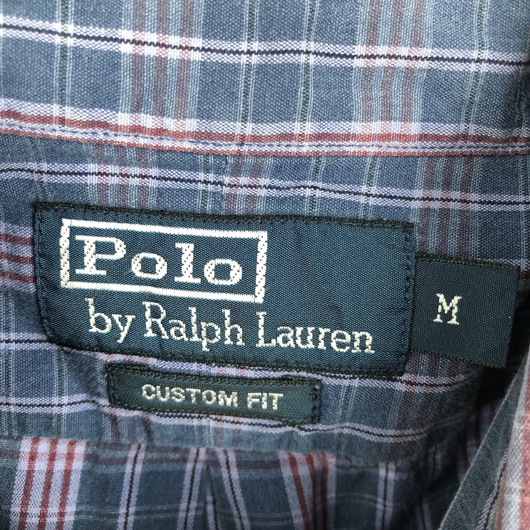 Ralph Lauren POLO by Ralph Lauren CUSTOM FIT Short-Sleeve Button-Down Check Shirt, Men's Size M (approx.) cotton purple type Vintage Second Hand