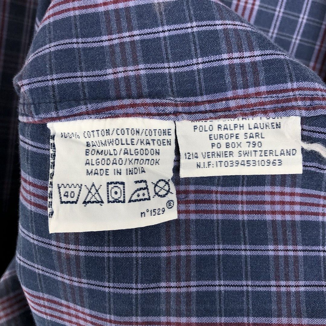Ralph Lauren POLO by Ralph Lauren CUSTOM FIT Short-Sleeve Button-Down Check Shirt, Men's Size M (approx.) cotton purple type Vintage Second Hand