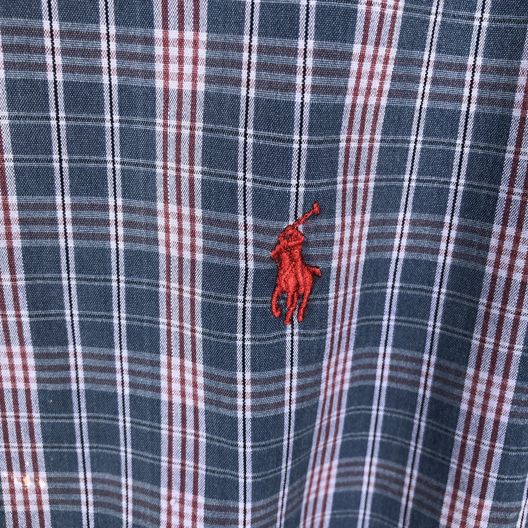 Ralph Lauren POLO by Ralph Lauren CUSTOM FIT Short-Sleeve Button-Down Check Shirt, Men's Size M (approx.) cotton purple type Vintage Second Hand