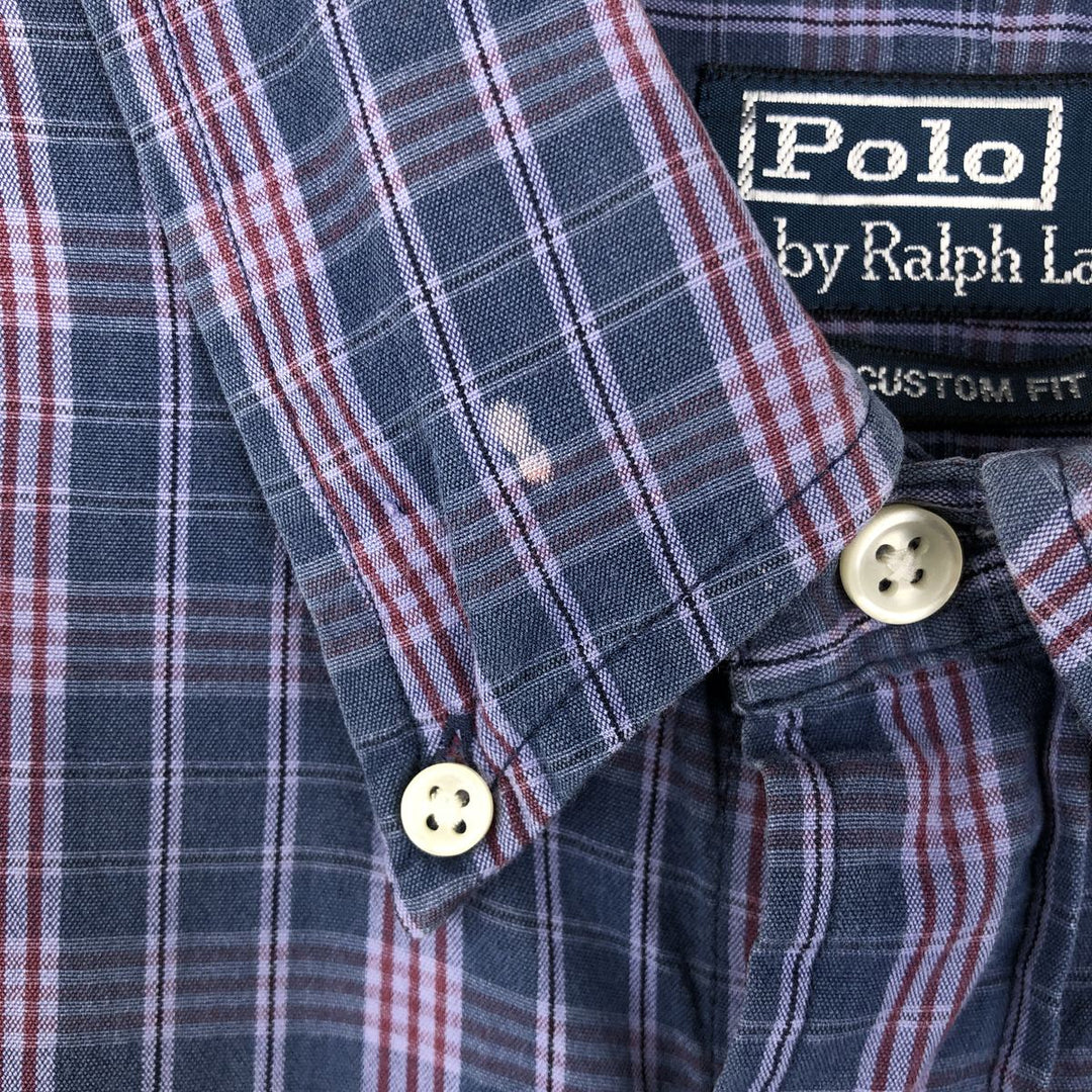 Ralph Lauren POLO by Ralph Lauren CUSTOM FIT Short-Sleeve Button-Down Check Shirt, Men's Size M (approx.) cotton purple type Vintage Second Hand