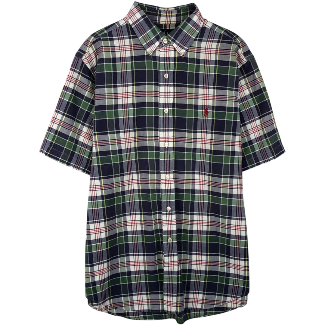Ralph Lauren Classic Fit Short Sleeve Button Down Check Shirt Men's Size L cotton navy blue type Vintage Second Hand