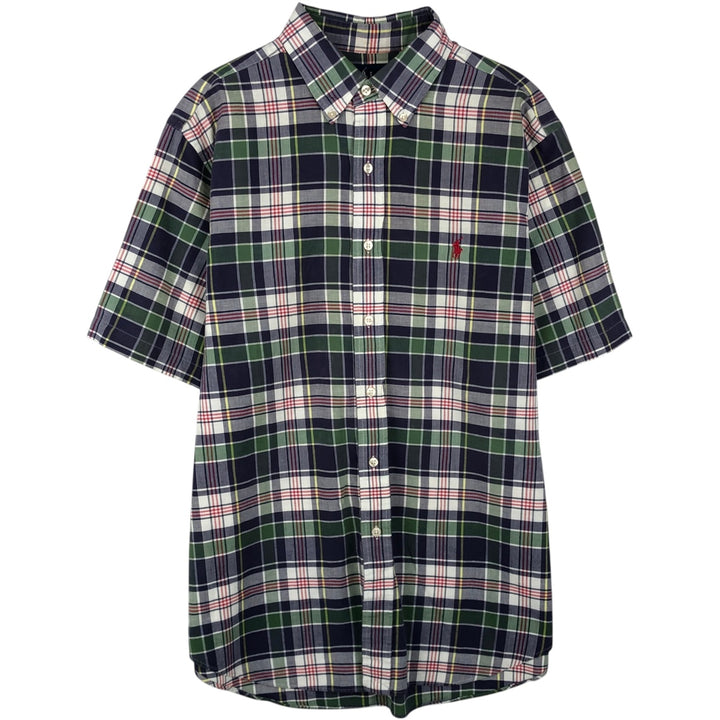 Ralph Lauren Classic Fit Short Sleeve Button Down Check Shirt Men's Size L cotton navy blue type Vintage Second Hand