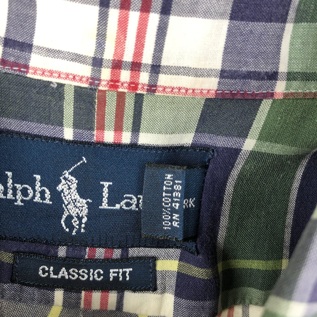 Ralph Lauren Classic Fit Short Sleeve Button Down Check Shirt Men's Size L cotton navy blue type Vintage Second Hand