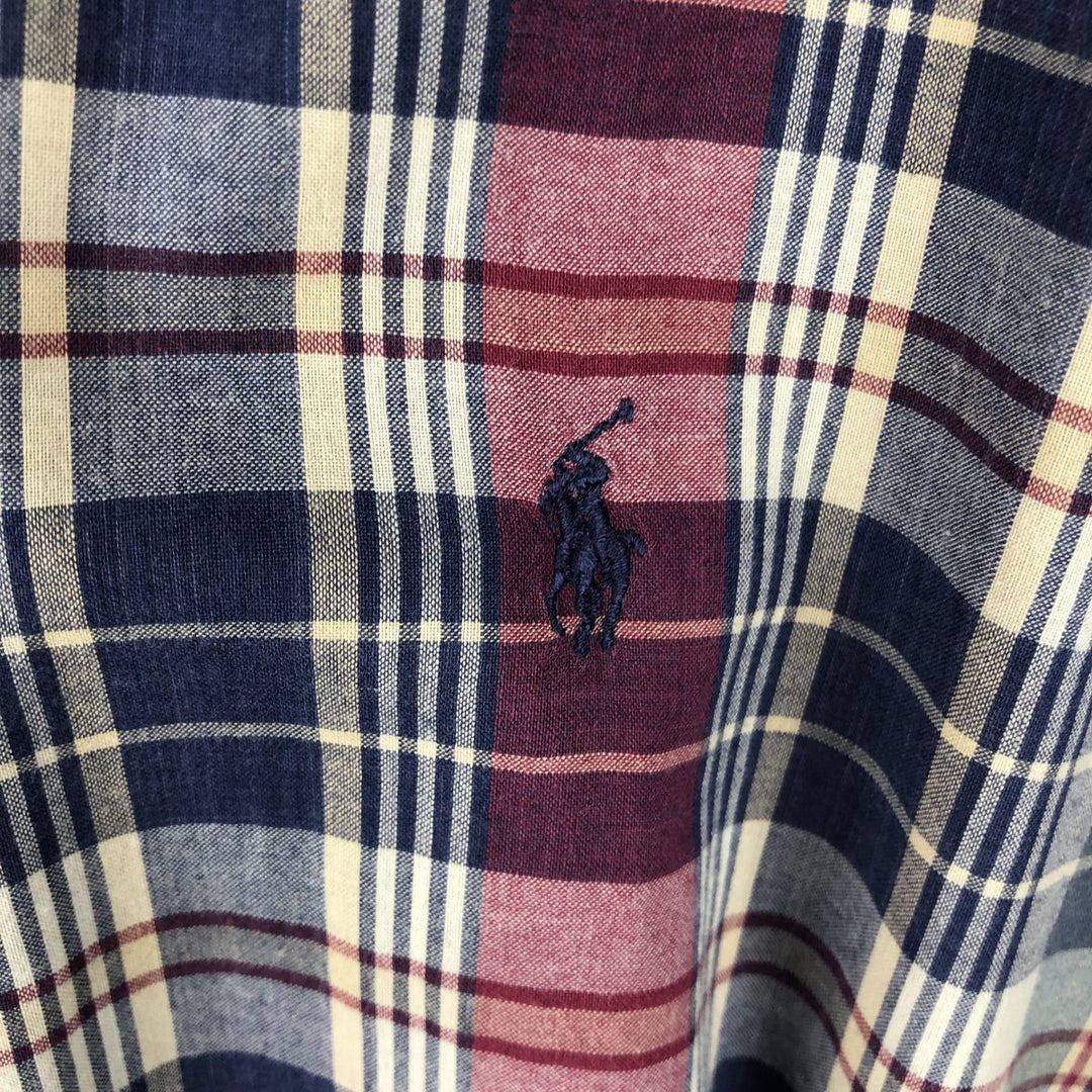 Ralph Lauren MCMEEL Short-Sleeve Button-Down Check Shirt, Men's Size XL (approx.) cotton navy blue type Vintage Second Hand