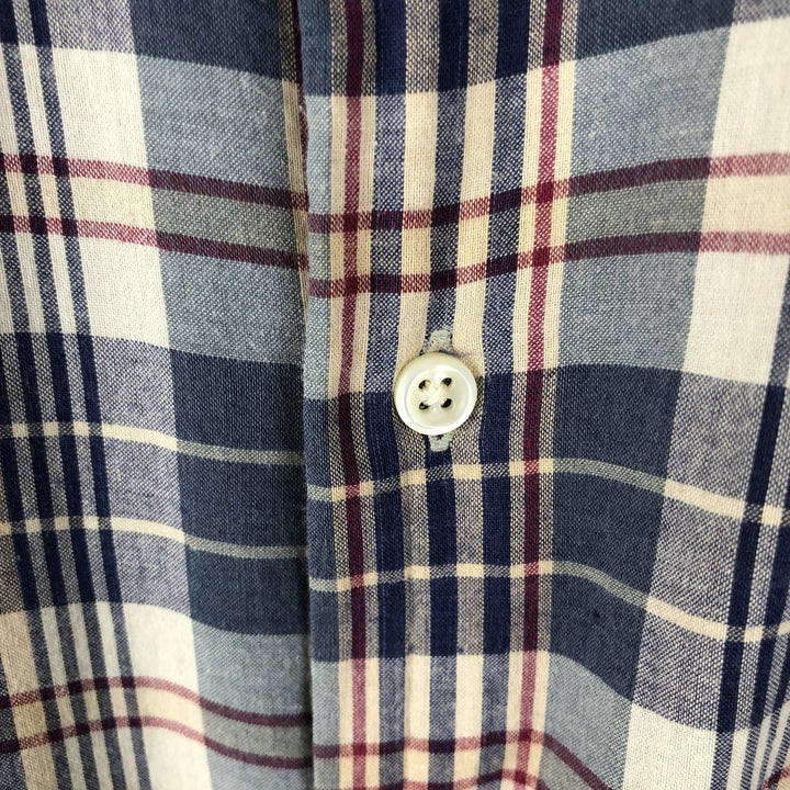 Ralph Lauren MCMEEL Short-Sleeve Button-Down Check Shirt, Men's Size XL (approx.) cotton navy blue type Vintage Second Hand