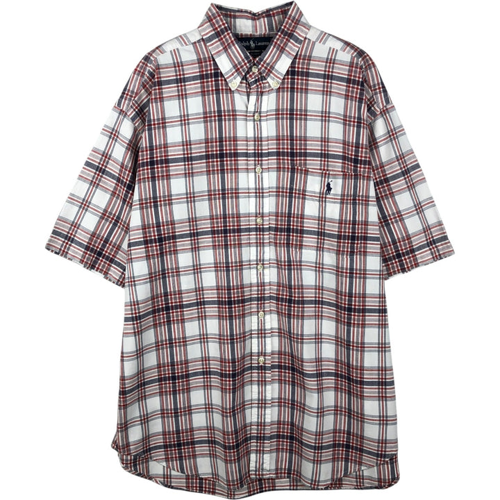 Ralph Lauren BLAIRE short sleeve button down check shirt men's XL size cotton white type Vintage Second Hand