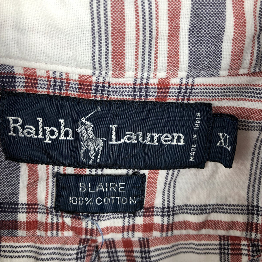 Ralph Lauren BLAIRE short sleeve button down check shirt men's XL size cotton white type Vintage Second Hand