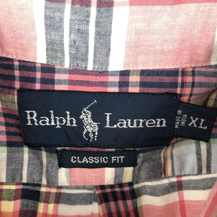 Ralph Lauren Classic Fit Short Sleeve Button Down Check Shirt Men's XL cotton pink type Vintage Second Hand