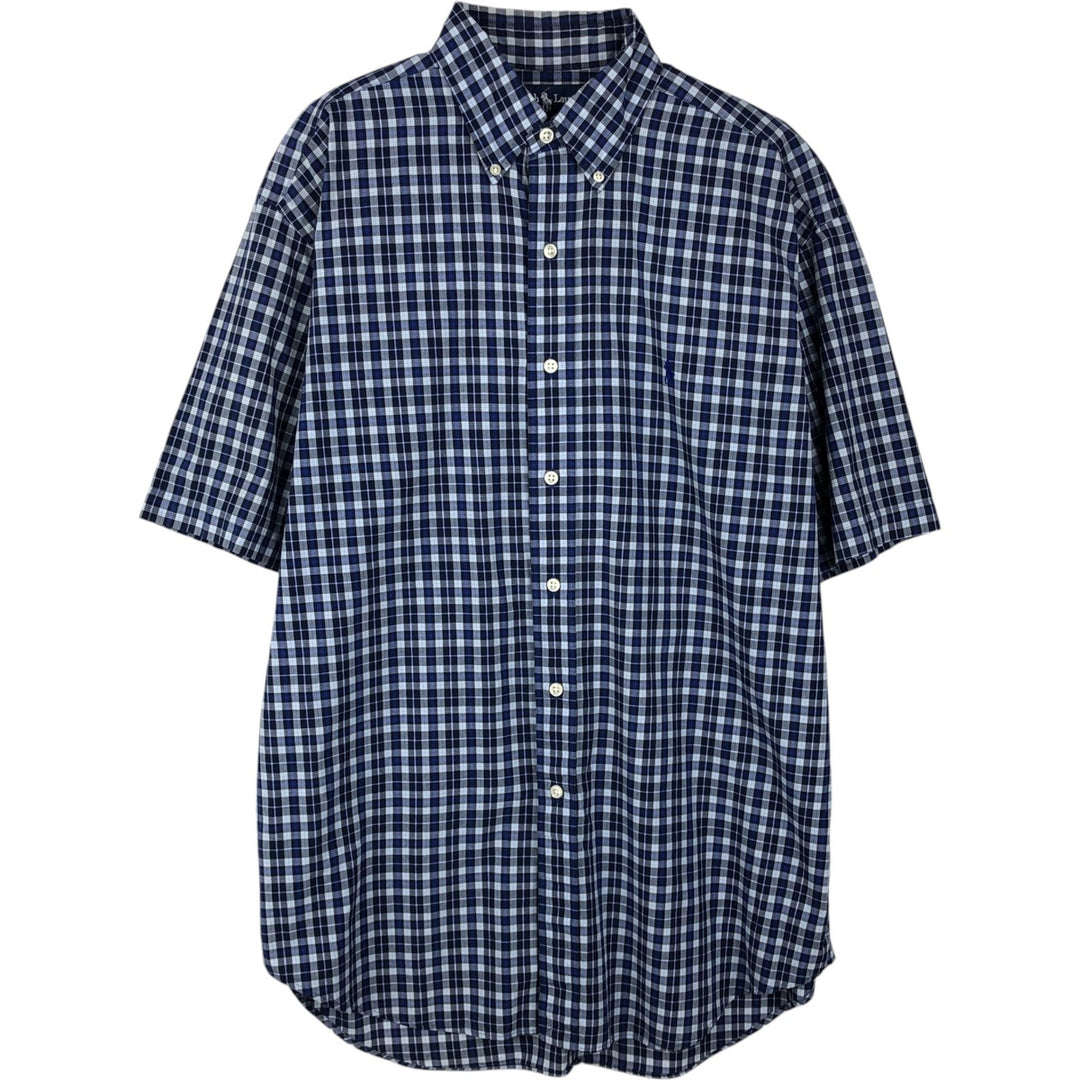 Ralph Lauren BLAKE short sleeve button down check shirt, men's size M cotton navy blue type Vintage Second Hand