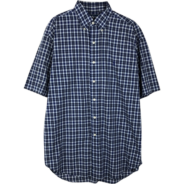 Ralph Lauren BLAKE short sleeve button down check shirt, men's size M cotton navy blue type Vintage Second Hand