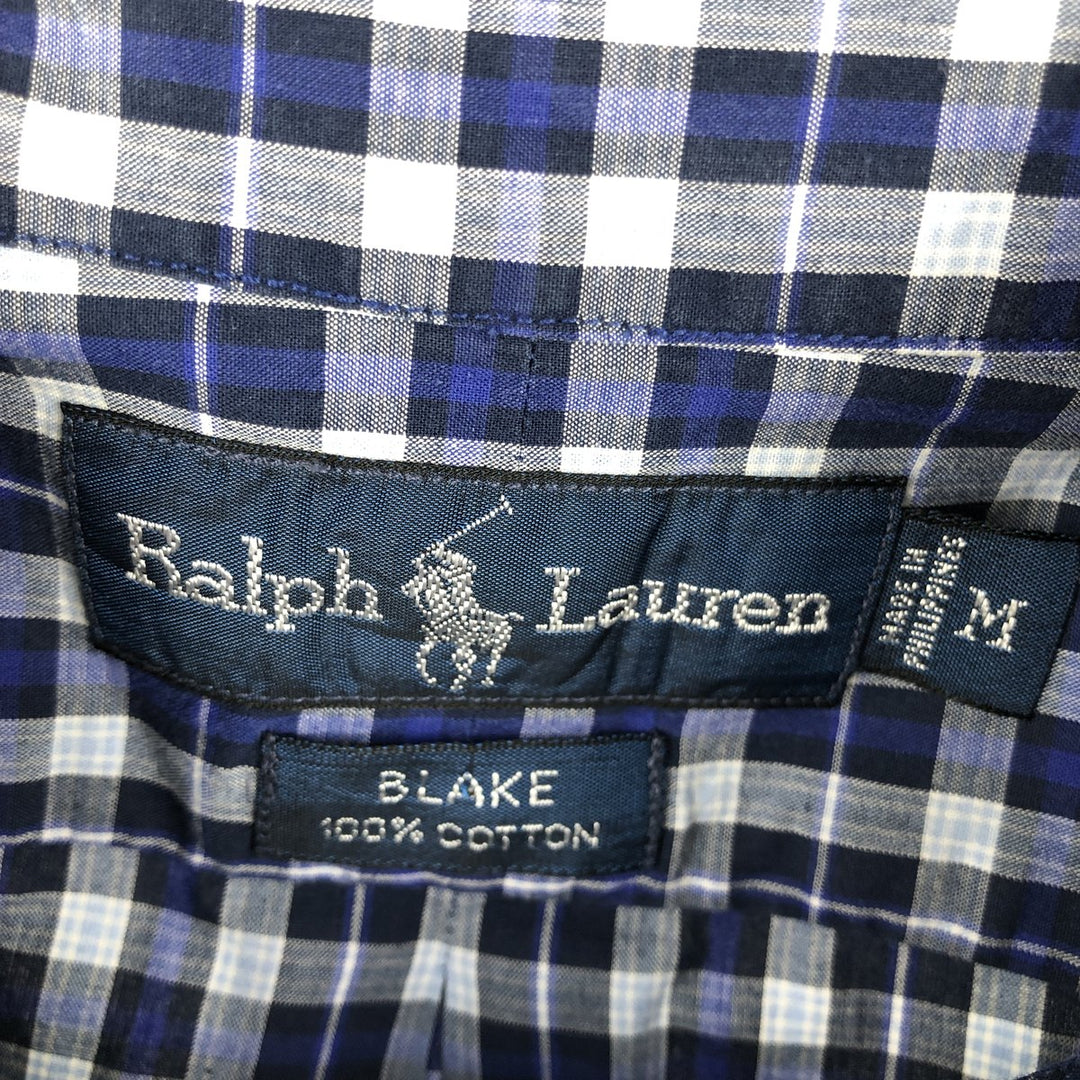 Ralph Lauren BLAKE short sleeve button down check shirt, men's size M cotton navy blue type Vintage Second Hand