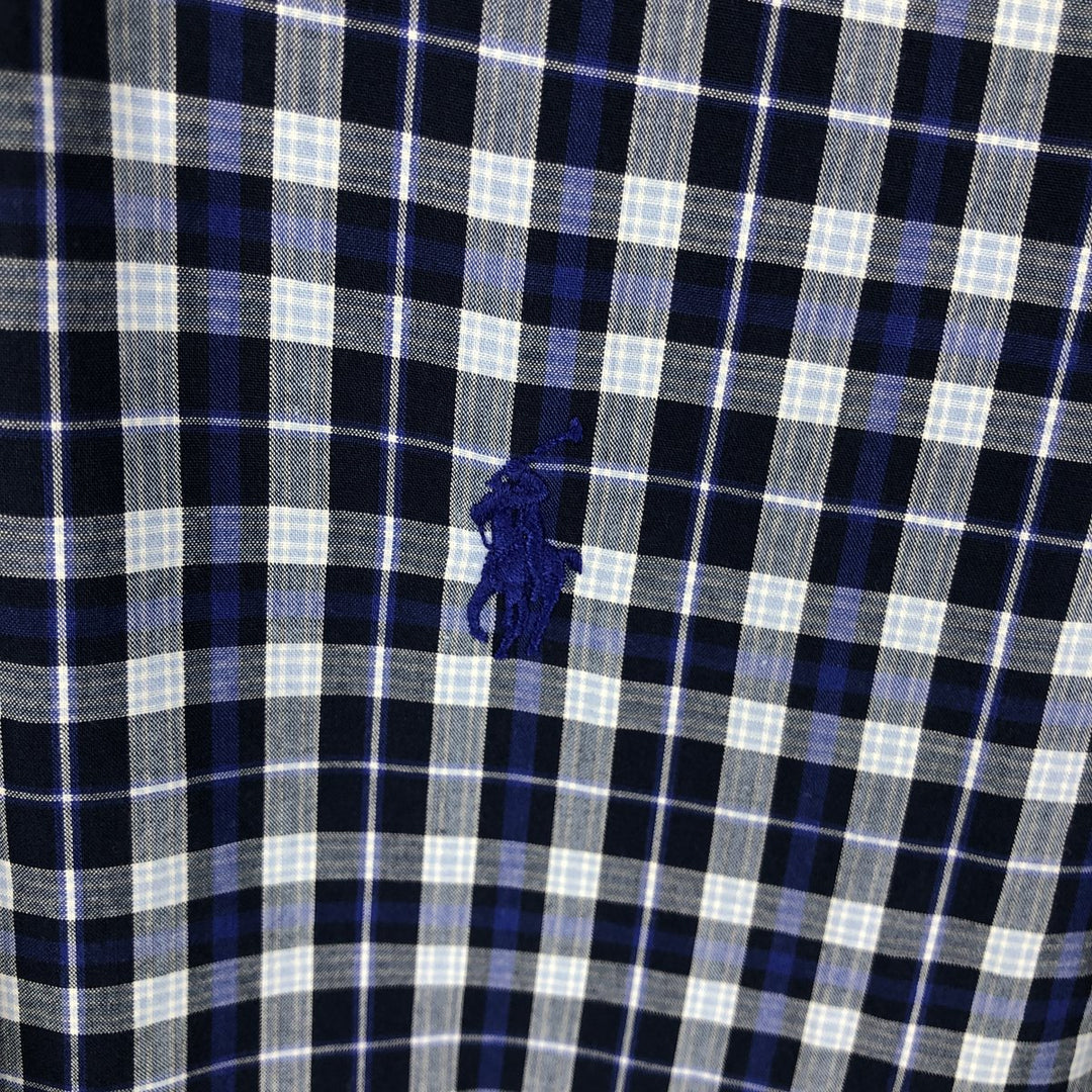 Ralph Lauren BLAKE short sleeve button down check shirt, men's size M cotton navy blue type Vintage Second Hand