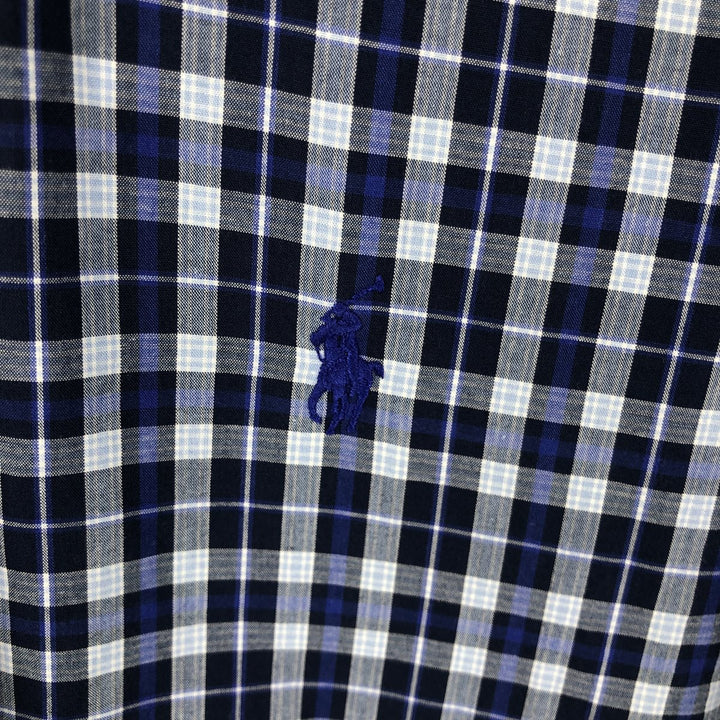 Ralph Lauren BLAKE short sleeve button down check shirt, men's size M cotton navy blue type Vintage Second Hand