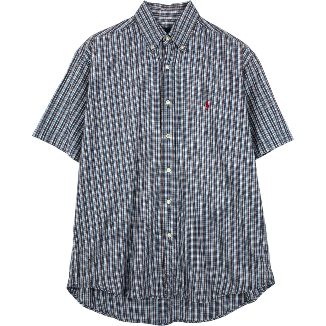Ralph Lauren BLAKE short sleeve button down check shirt, men's size M cotton Blue type light blue Vintage Second Hand