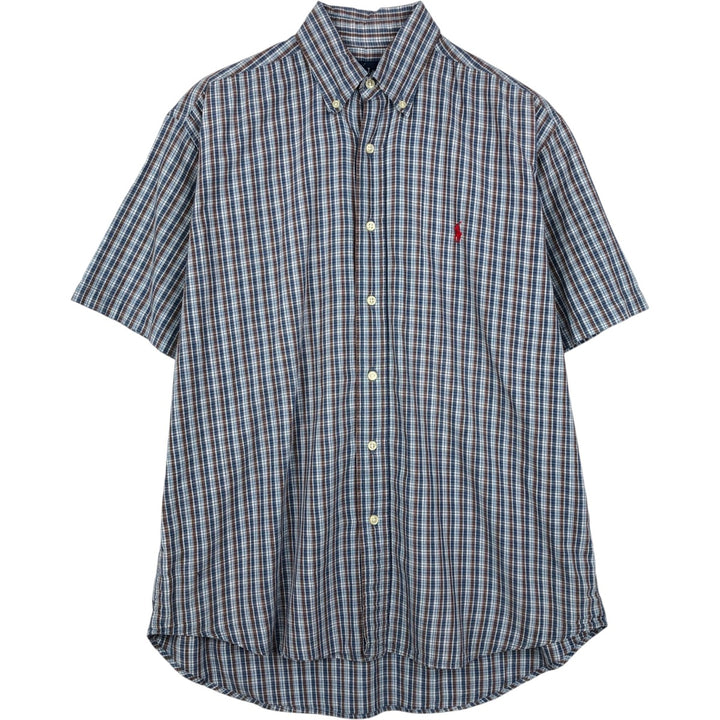 Ralph Lauren BLAKE short sleeve button down check shirt, men's size M cotton Blue type light blue Vintage Second Hand