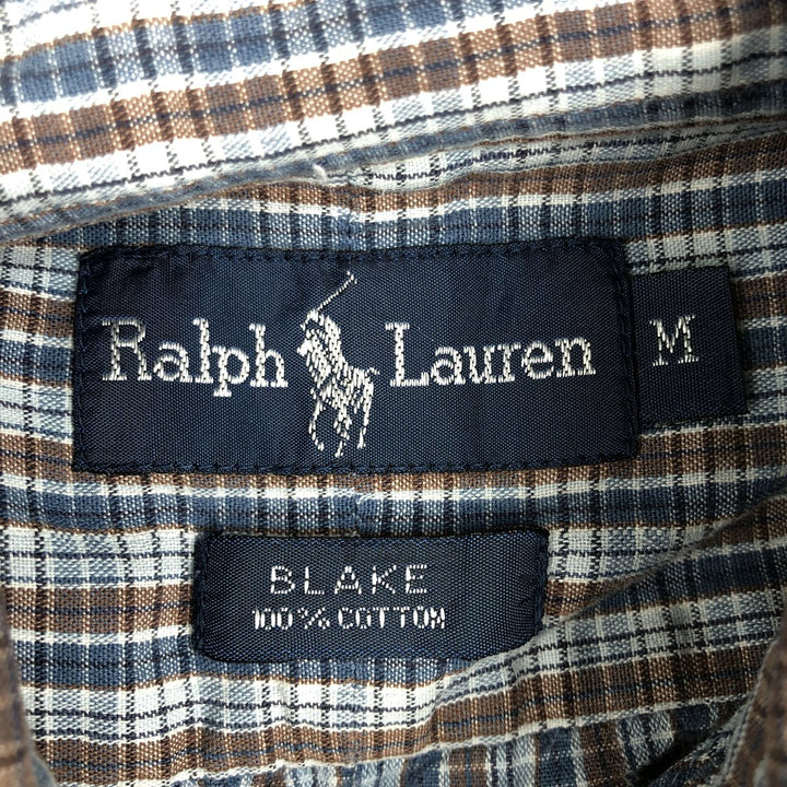 Ralph Lauren BLAKE short sleeve button down check shirt, men's size M cotton Blue type light blue Vintage Second Hand