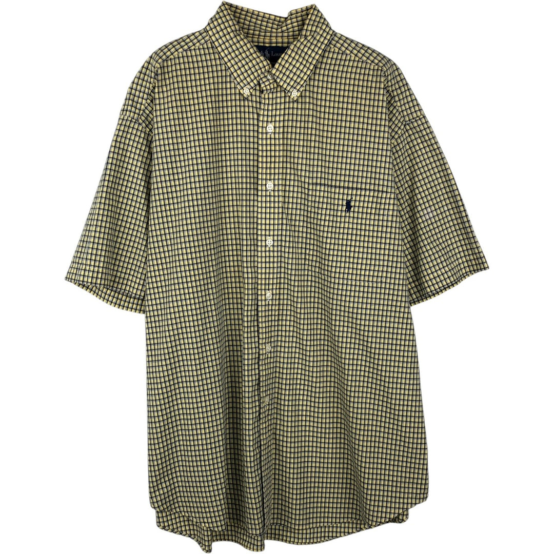 Ralph Lauren BLAKE short sleeve button down check shirt men's XL size cotton lemon yellow Vintage Second Hand