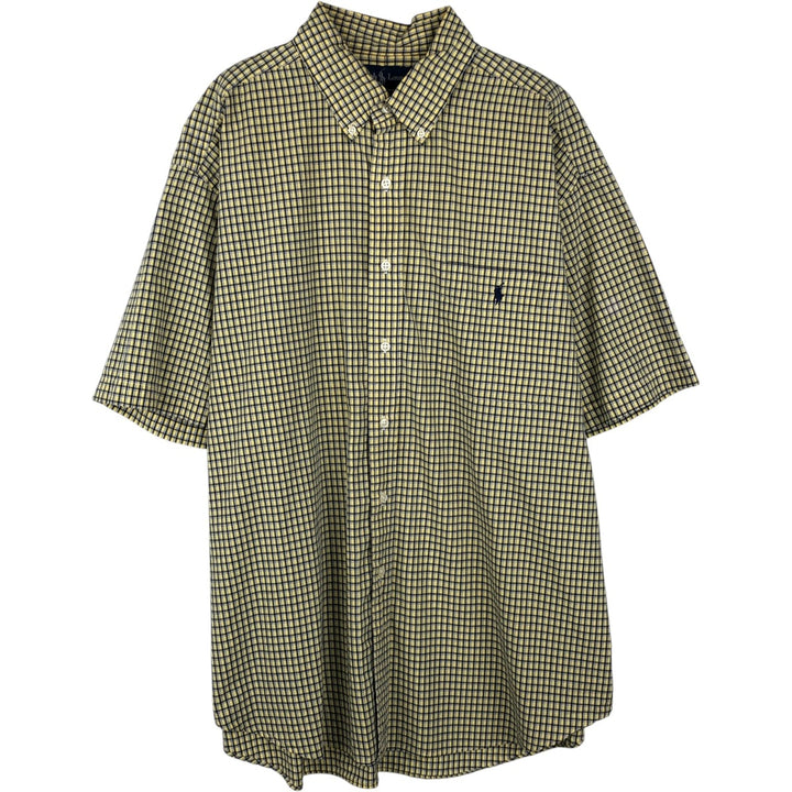 Ralph Lauren BLAKE short sleeve button down check shirt men's XL size cotton lemon yellow Vintage Second Hand