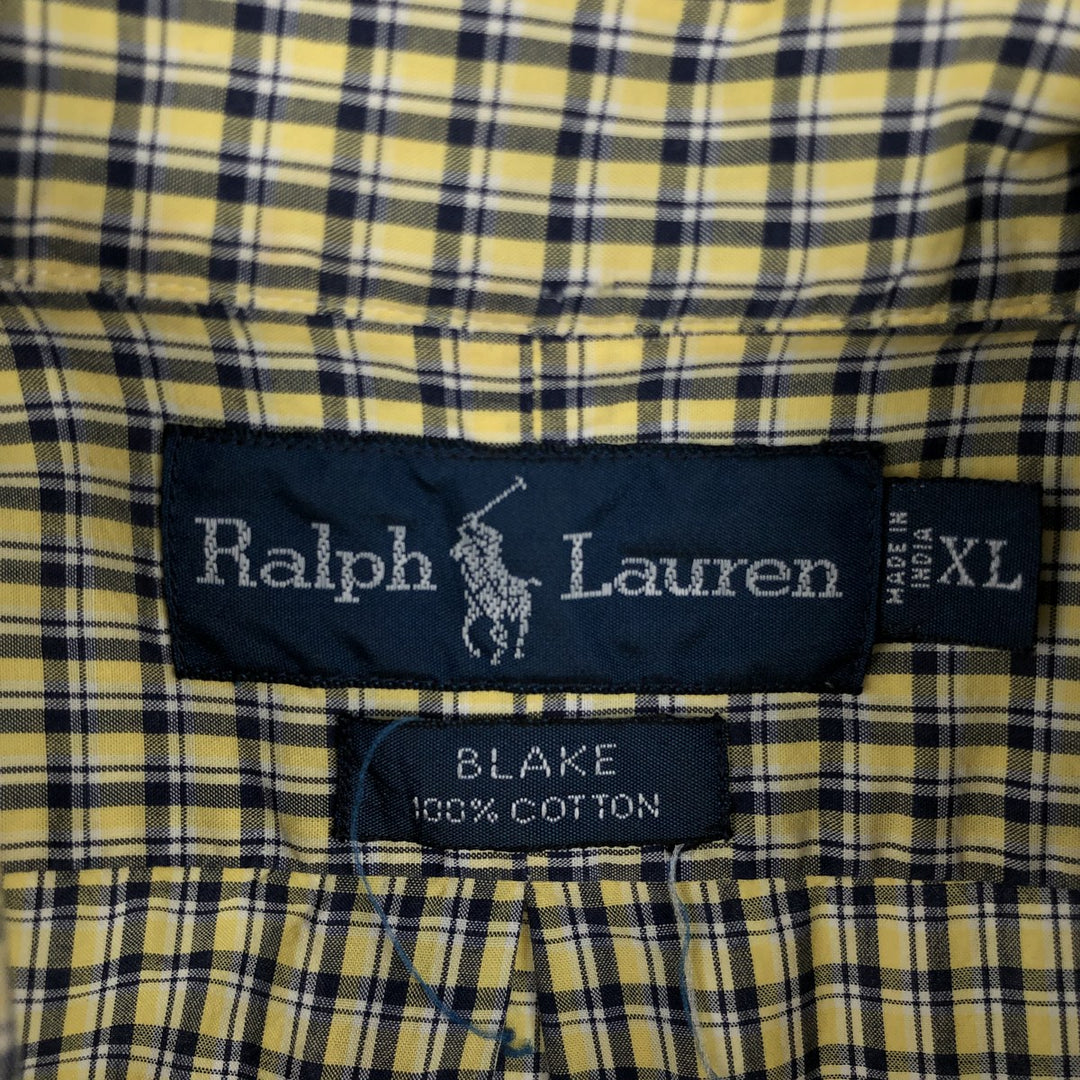 Ralph Lauren BLAKE short sleeve button down check shirt men's XL size cotton lemon yellow Vintage Second Hand