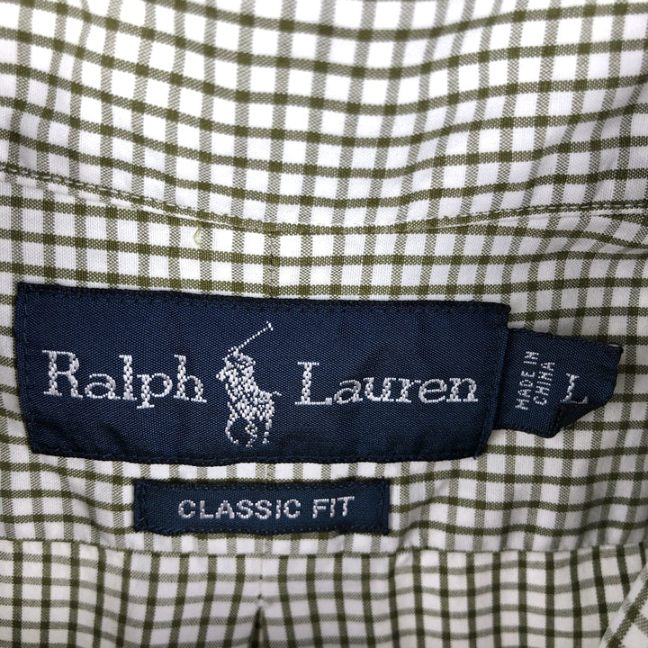 Ralph Lauren Classic Fit Short Sleeve Button Down Check Shirt Men's Size L cotton Khaki type Vintage Second Hand