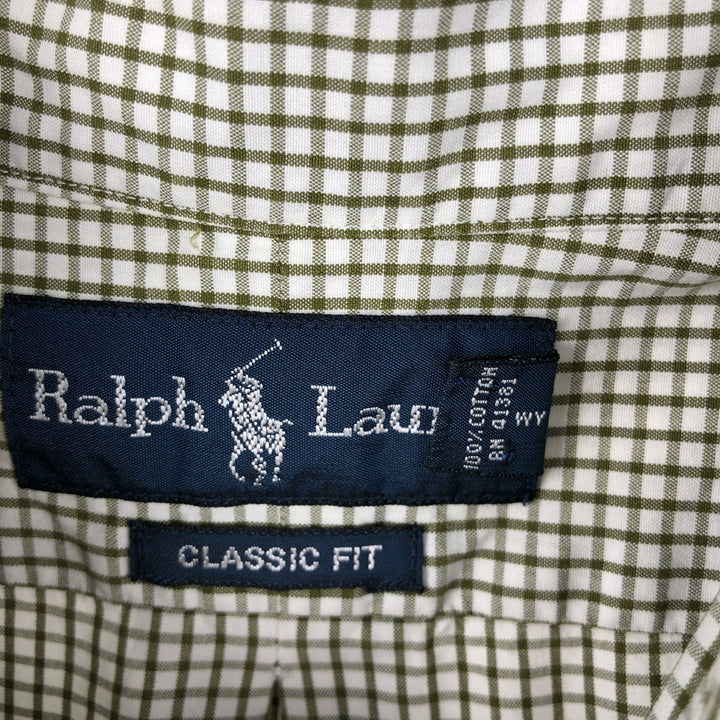 Ralph Lauren Classic Fit Short Sleeve Button Down Check Shirt Men's Size L cotton Khaki type Vintage Second Hand